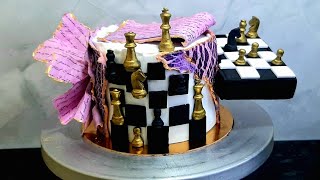 Masterpiece in Motion: Creating a Chessboard Cake with Chocolate Truffle & Flying Chess Piece!