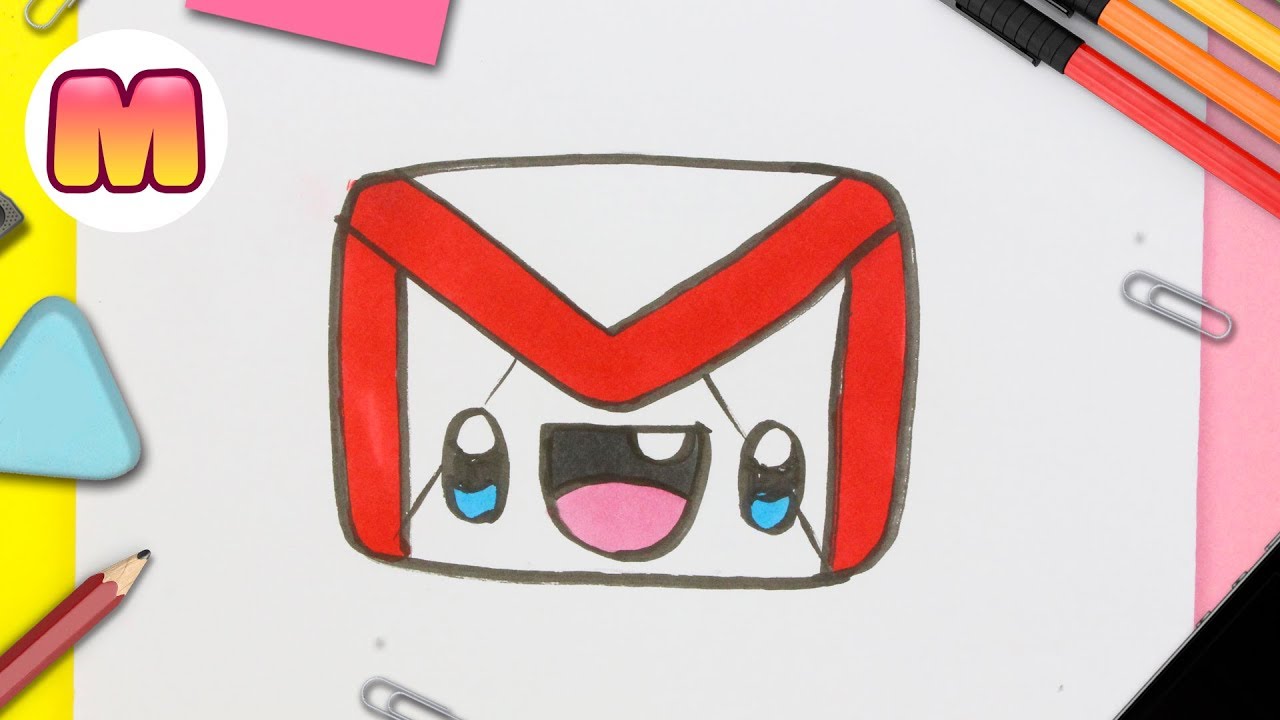 COMO DIBUJAR LOGO GMAIL KAWAII PASO A PASO - Dibujos kawaii faciles - How  to draw a logo Gmail 