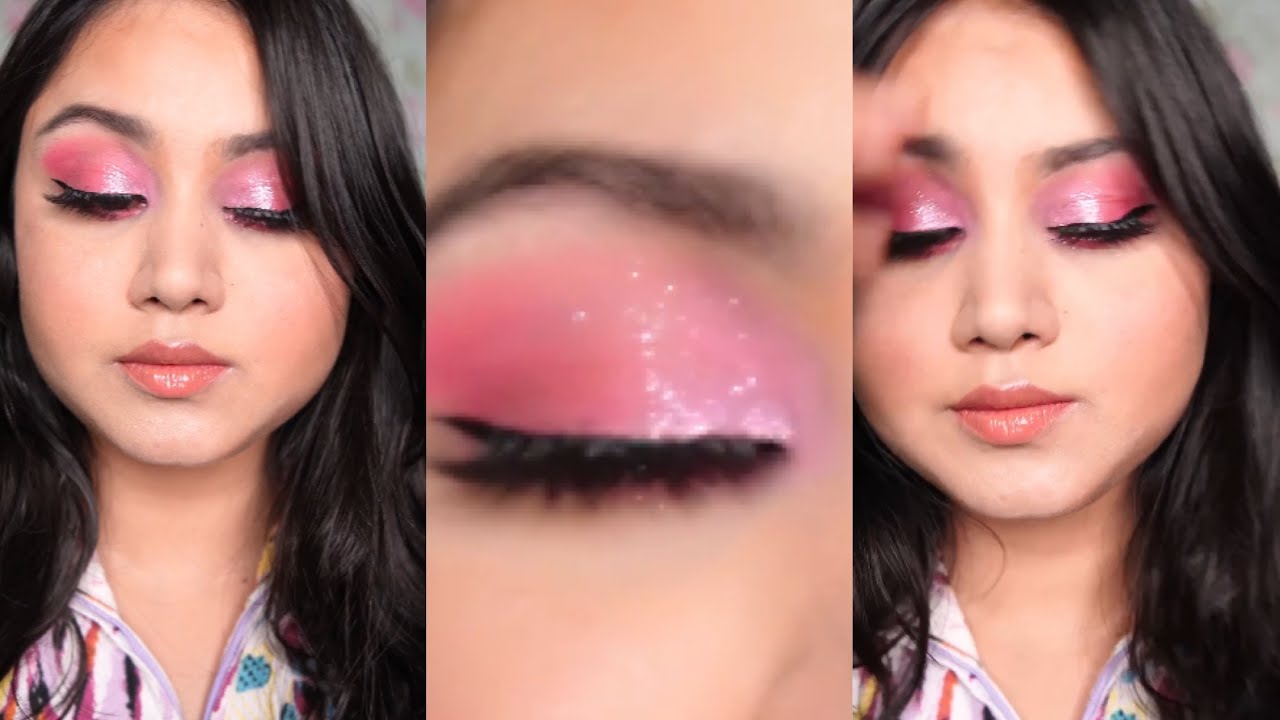 Viral Pink Glitter Eye Makeup Look Tutorial | Festive Makeup | Party ...