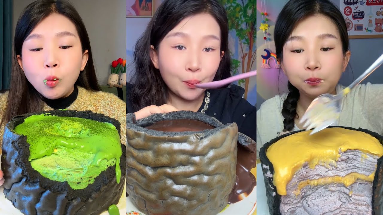 asmr mukbang – chocolate & matcha cake eating | rich cocoa sponge, green tea cream