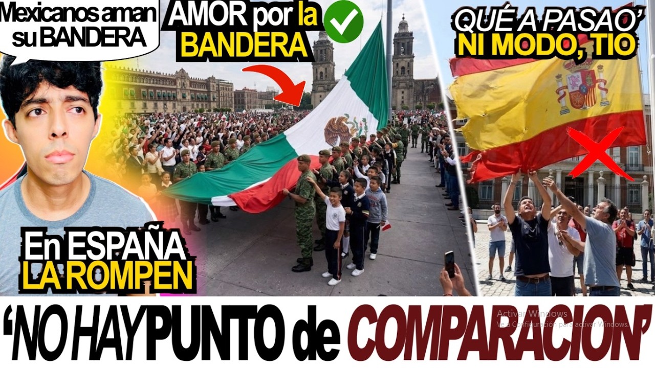💥🇪🇸ESPAÑA Vs MEXICO! BANDERA ESPAÑOLA se ROMPE en PLENO ACTO CÍVICO, la MEXICANA NUNCA TOCA EL SUELO