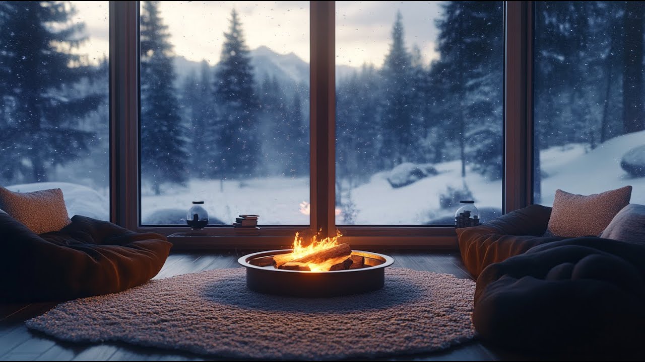 Dreamy Winter Escape: Warm Jazz & Snowy Views
