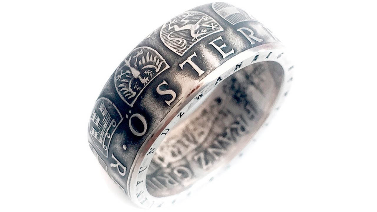 Austrian Coin Ring. Made from Silver 25 shillings. Austria 1966 year. Österreich Republik