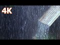 4K Heavy Rain And Thunder Rumble At Night For Deep Sleep - Rain On Bamboo Tent Roof Relief Insomnia