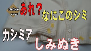 収納中のシミ　いつなにがついたのかわからないシミ　カシミア　カーディガン　染み抜き