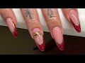 Almond Glitter French Chrome Outline Bow Acrylic Nails