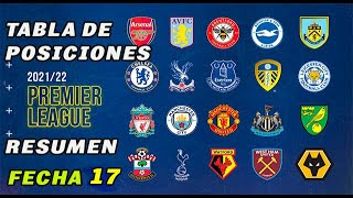 Y TABLA DE POSICIONES : PREMIER LEAGUE - INGLATERRA / FECHA17 / 2021-22 YouTube