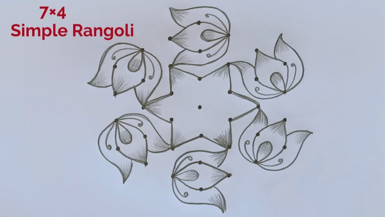 Very Simple Lotus Rangoli 7×4 🌺 Ugadi Special Pandaga Kolam 🌺 7 Dot ...