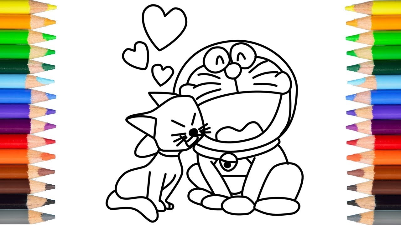 怎样画哆啦A梦和小猫（简笔画） How to draw Doraemon and cat, image size:1280x720