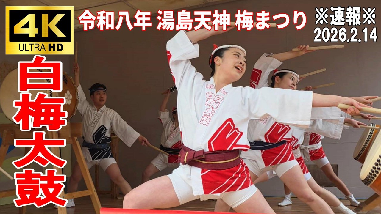 【4K Japan】※速報※ 2026.2.14  湯島天神 梅まつり 奉納演芸『白梅太鼓』#湯島天神 #梅まつり #白梅太鼓