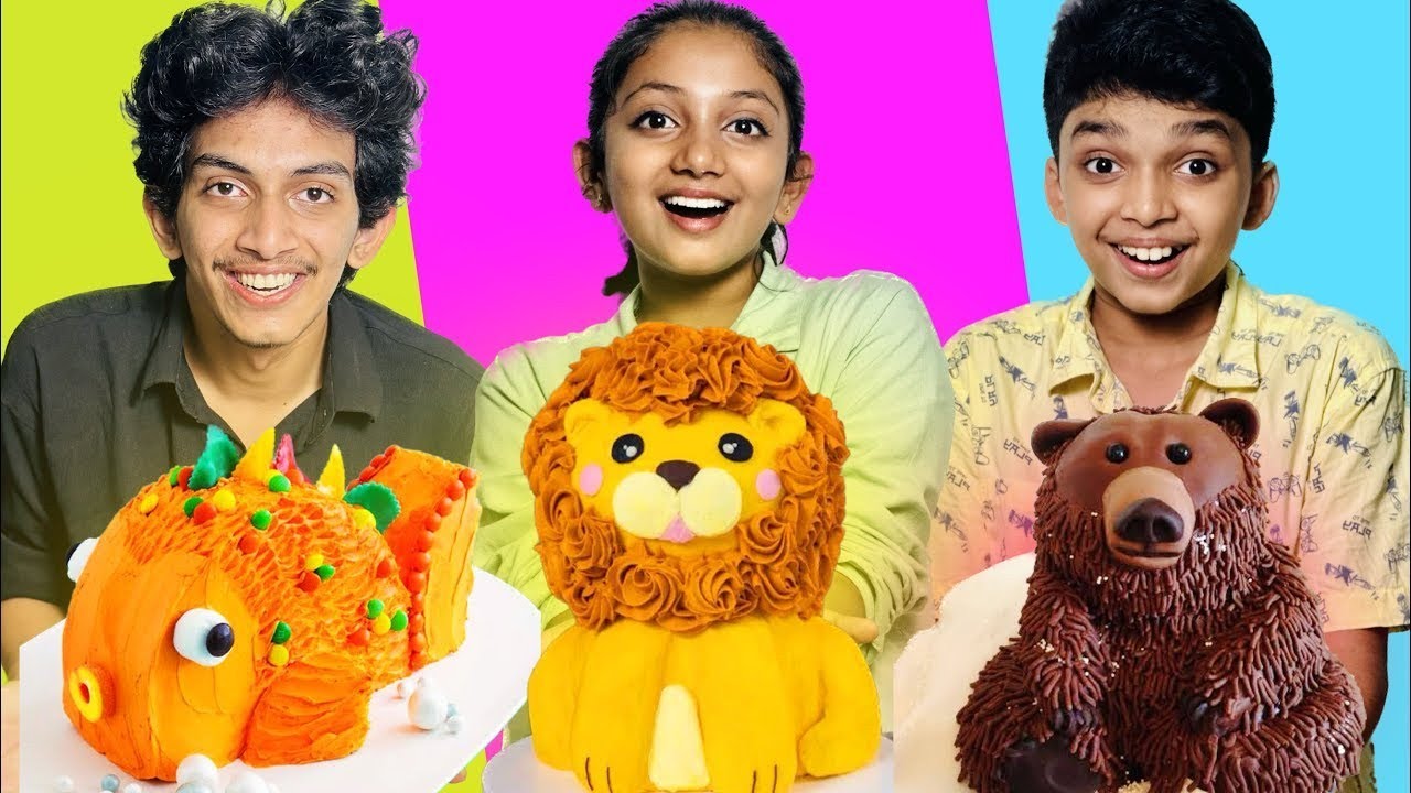 Porcupine cake Vs Teddy Bear Cake Vs Fish Cake making and decorating challange 😋| minshas world