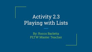 Activity 2.3 - Playing with Lists (Creating a List)
