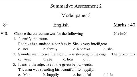 8th Standard | SA-2 | Summative Assessment -2 | Model Question Paper-3 | Kalika Chetarike Adharita
