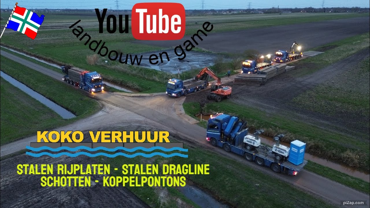 kokoverhuur rijplaten en dragline schoten legen in het donker ergens in Nederland