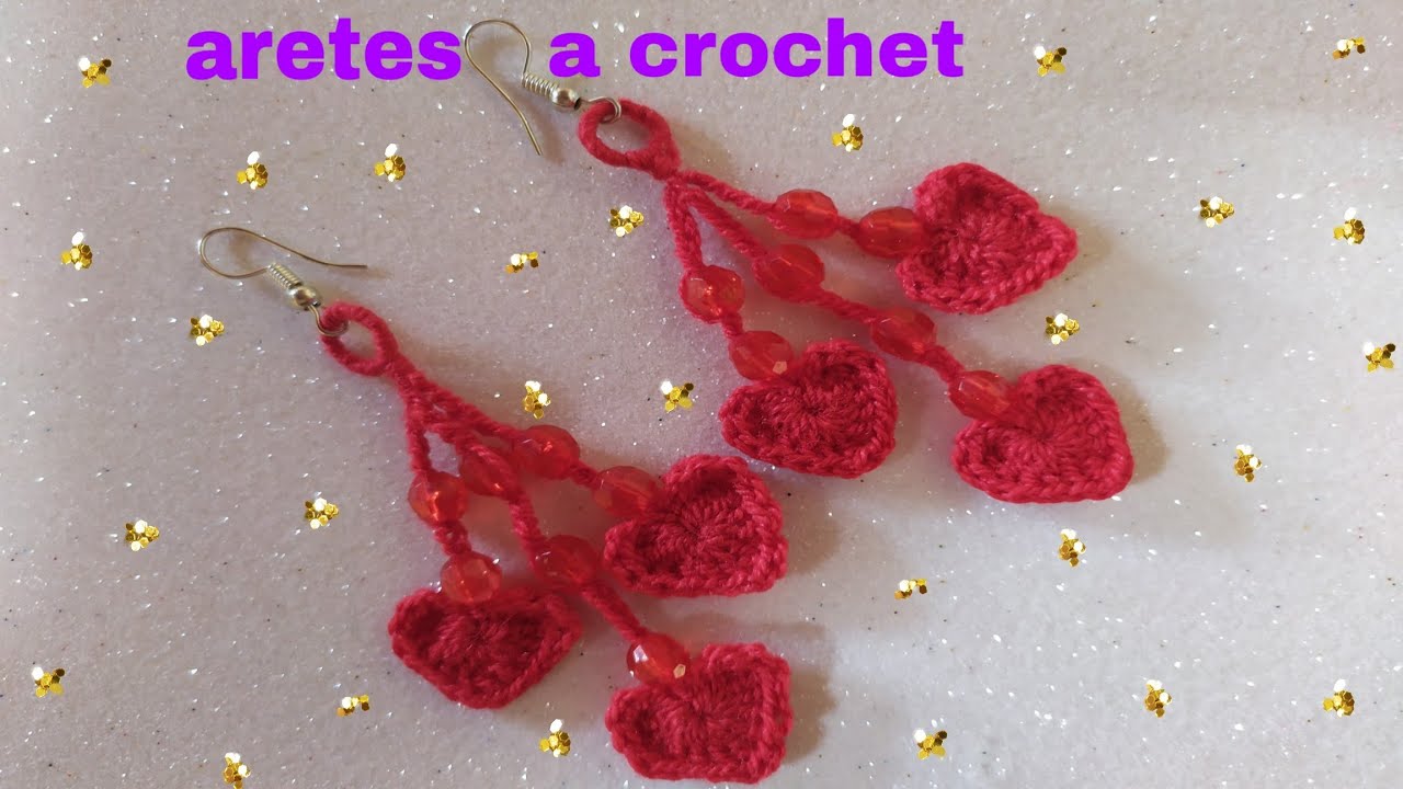 HAZ UNOS ARETES EN FORMA DE CORAZÓN PARA REGALAR A TU MEJOR AMIGA 💝HECHOS A CROCHET😍😍_ diseño 3