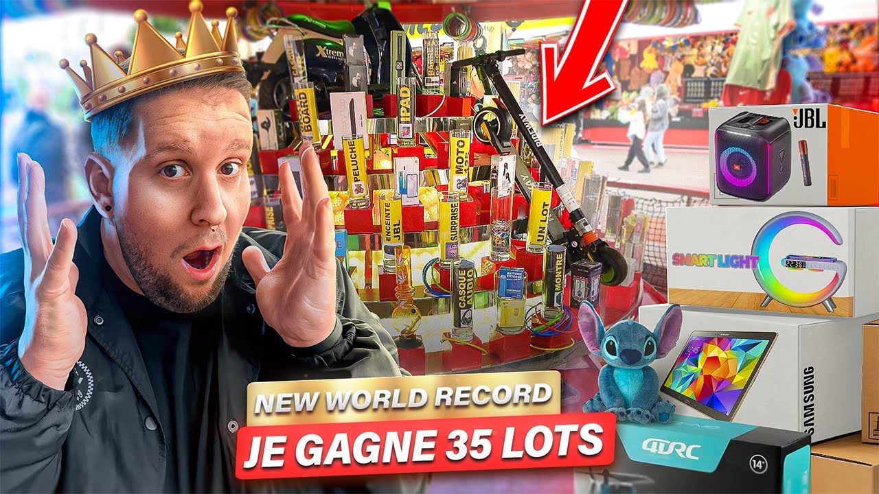 Je GAGNE une TROTTINETTE ÉLECTRIQUE à la FÊTE FORAINE ! NEW WORLD RECORD (Je GAGNE 35 LOTS)