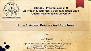 Revision Lecture – 4: Arrays, Pointers And Structures - Programming in C (GTU)