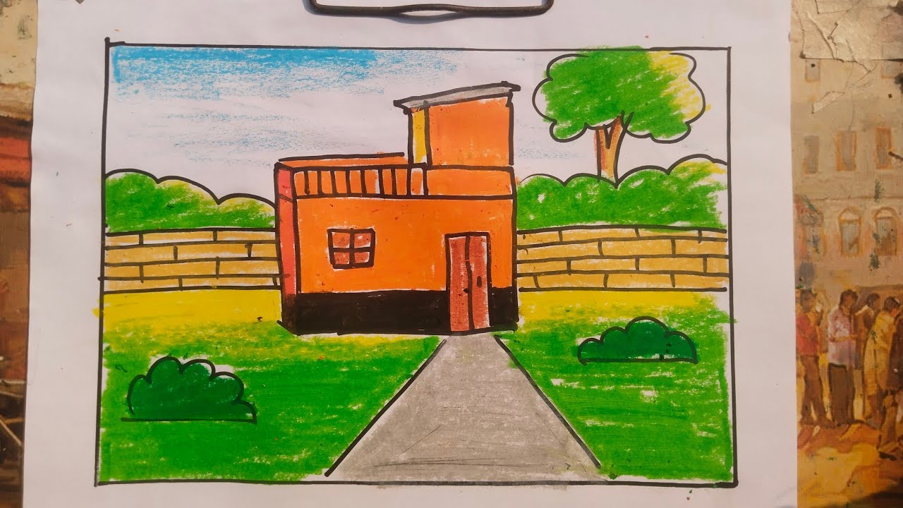 Easy Village Scenery Drawing for Beginners | Simple House Drawing Step by Step