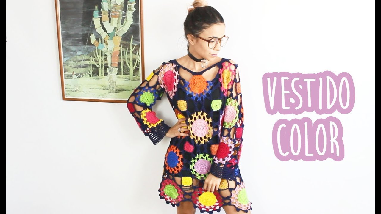 VESTIDO OU SAÍDA DE PRAIA COLOR - CROCHÊ