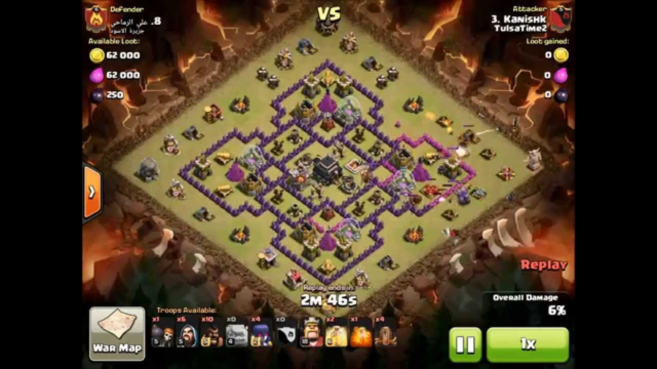 3 star town hall 9 tailor base with GoWiWiHo (Golem, Witch, Wizard, Hog) - clash of clans attack