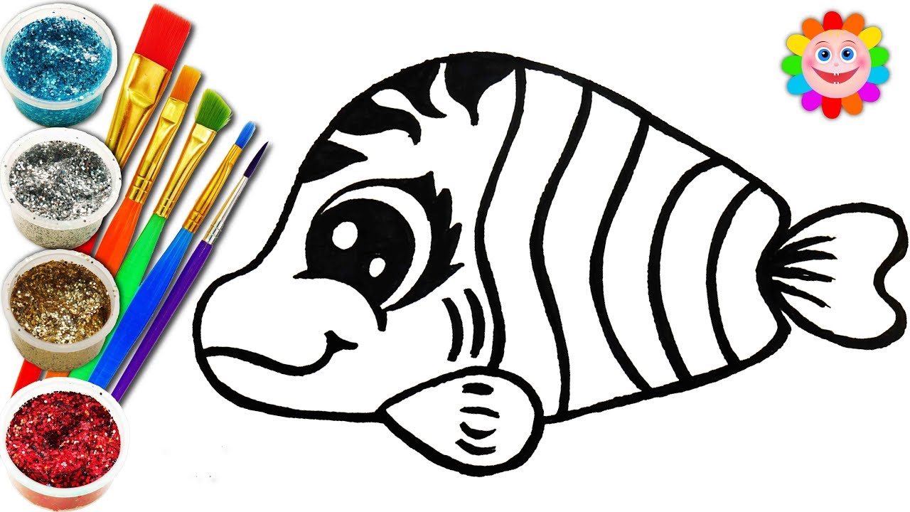 Learn Colors with Glitter Fish Drawing and Coloring for Kids - YouTube