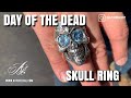 Day of the dead silver skull ring  hand made  ajt jewellery 2020