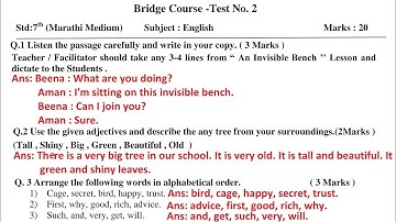 Bridge Course Second Test 7th Class Question Answer Seventh Standard English Subject by Zameer Sir
