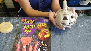 Creating a Clay Jack-O-Lantern - Fall Ceramics Project - Using a Pumpkin Carving Kit on Clay Update