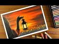 Oil Pastel Drawing- Sunset Scenery- Step by Step/ How to draw sunset scenery