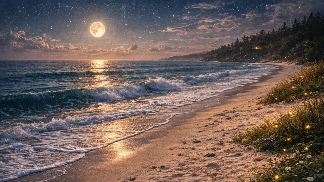 8 Hours Ocean Waves & Night Crickets 🌊 Calm Coastal Ambiance for Sleep & Relaxation