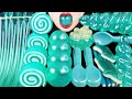 ASMR TEAL DESSERTS: JELLO PINWHEELS, POPPING BOBA, UNICORN HORN JELLY NOOLDES, EDIBLE SPOONS, GUMMY