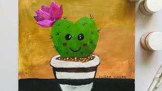 painting cactus acrylic easy