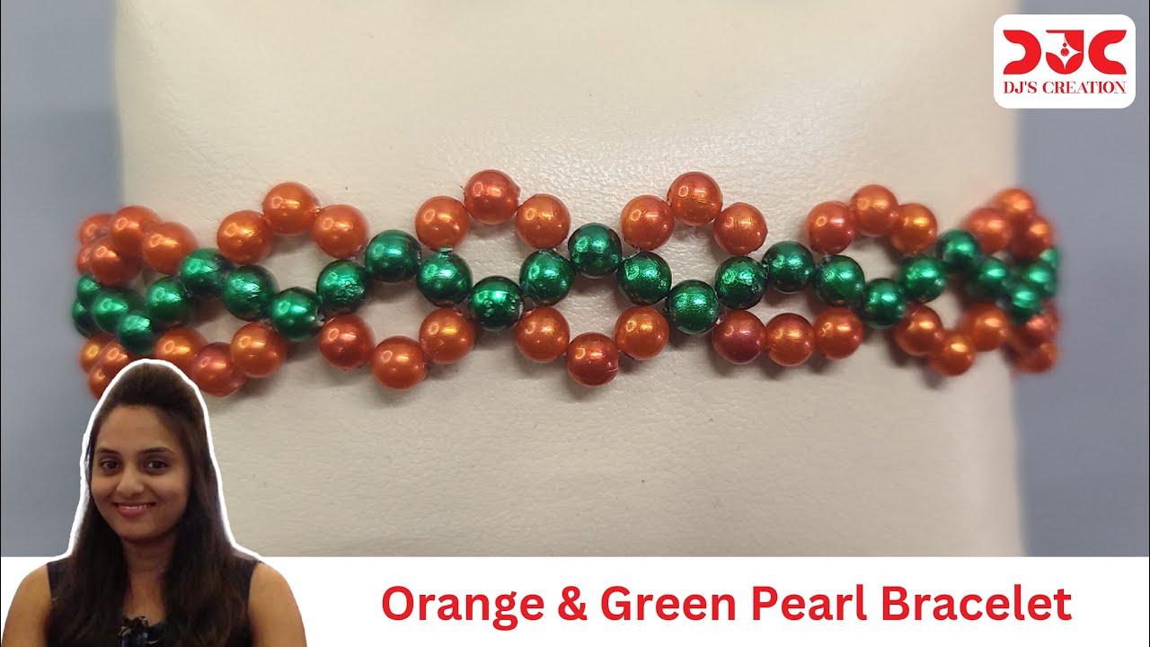Orange & Green Pearl Bracelet Making dj's creation