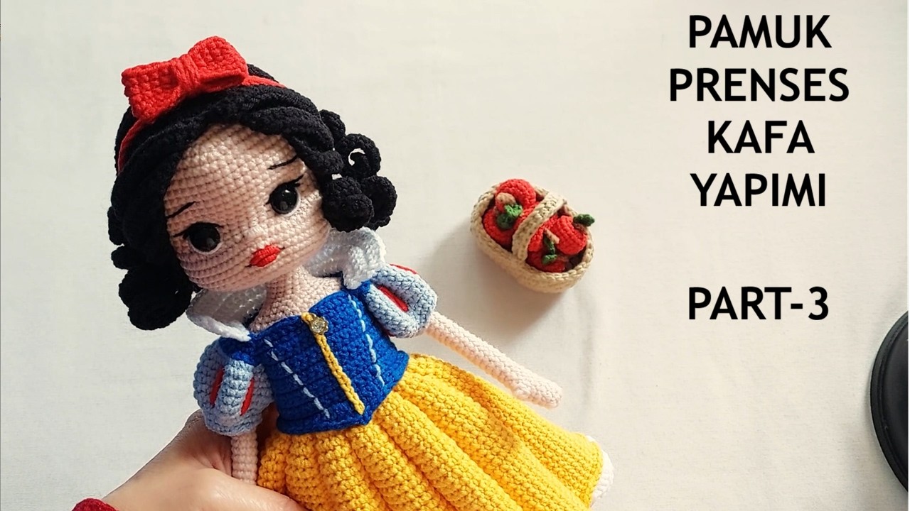 32cm Pamuk Prenses Kafa Yapımı PART-3 (English subtitle) (crochet amigurumi doll tutorial)