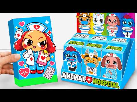 👻Paperdiy👻 Animal Hospital in the Toilet Zone 🚽 Unboxing Cute 2 FUNNY BOX ASMR