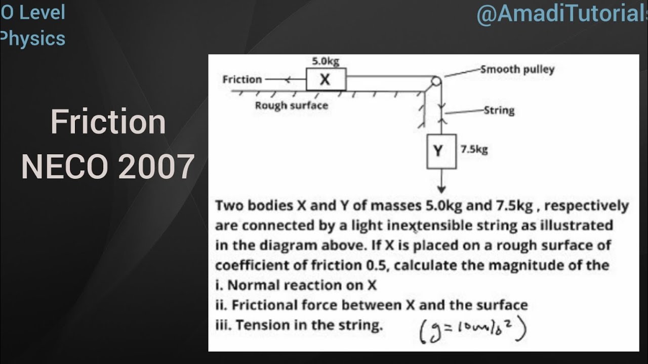 How to calculate the Tension and acceleration caused by Friction, pulley and weight _ NECO 2007