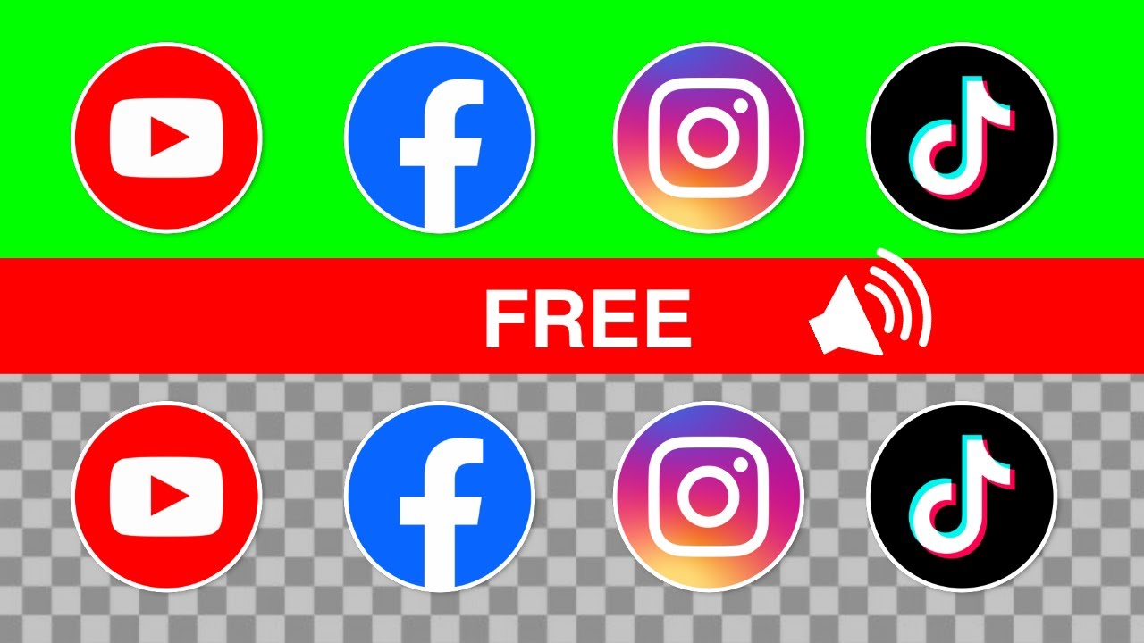 Social Media logo/icon animation | Youtube, Facebook, Instagram, TikTok green screen, transparent