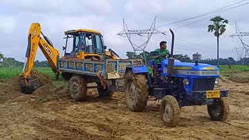 Jcb 3dx Backhoe Loader Machine Loading Mud in Sonalika Di 42 Rx Tractor Jcb Tractor Video