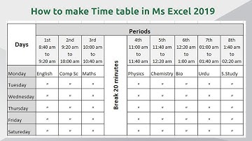 How to make time table in Microsoft Excel 2019 || School Time table in Excel Sheet Download