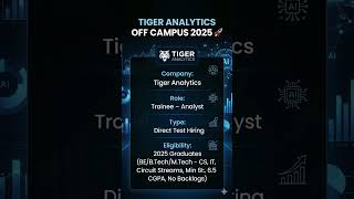 Tiger Analytics Hiring 2025 🚀 | Trainee Analyst Role #short #viralshort