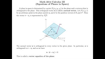MAT 2214 Section 2.5: Equations of Lines and Planes in Space (Part 2, Equations of Planes)