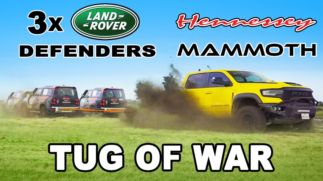 1000hp Hennessey Mammoth vs 3 Defenders: TUG OF WAR