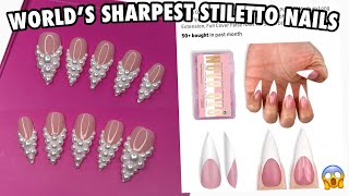 Trying NOVO OVO’S NEW Medium Long Sharp Stiletto Nails | 3D Pearl French Tip Nails | New Years Nails