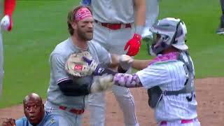 Benches clear between the Phillies and the Rockies