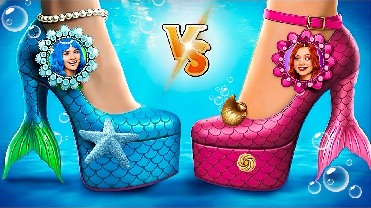 Blaue Meerjungfrau vs rosa Meerjungfrau! Eine einfarbige Challenge im echten Leben!