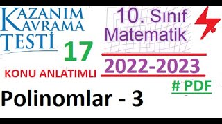 10 Sınıf Kazanım Testi 17 Polinomlar 3 Meb 2022 2023 Matematik Pdf Tyt Ayt