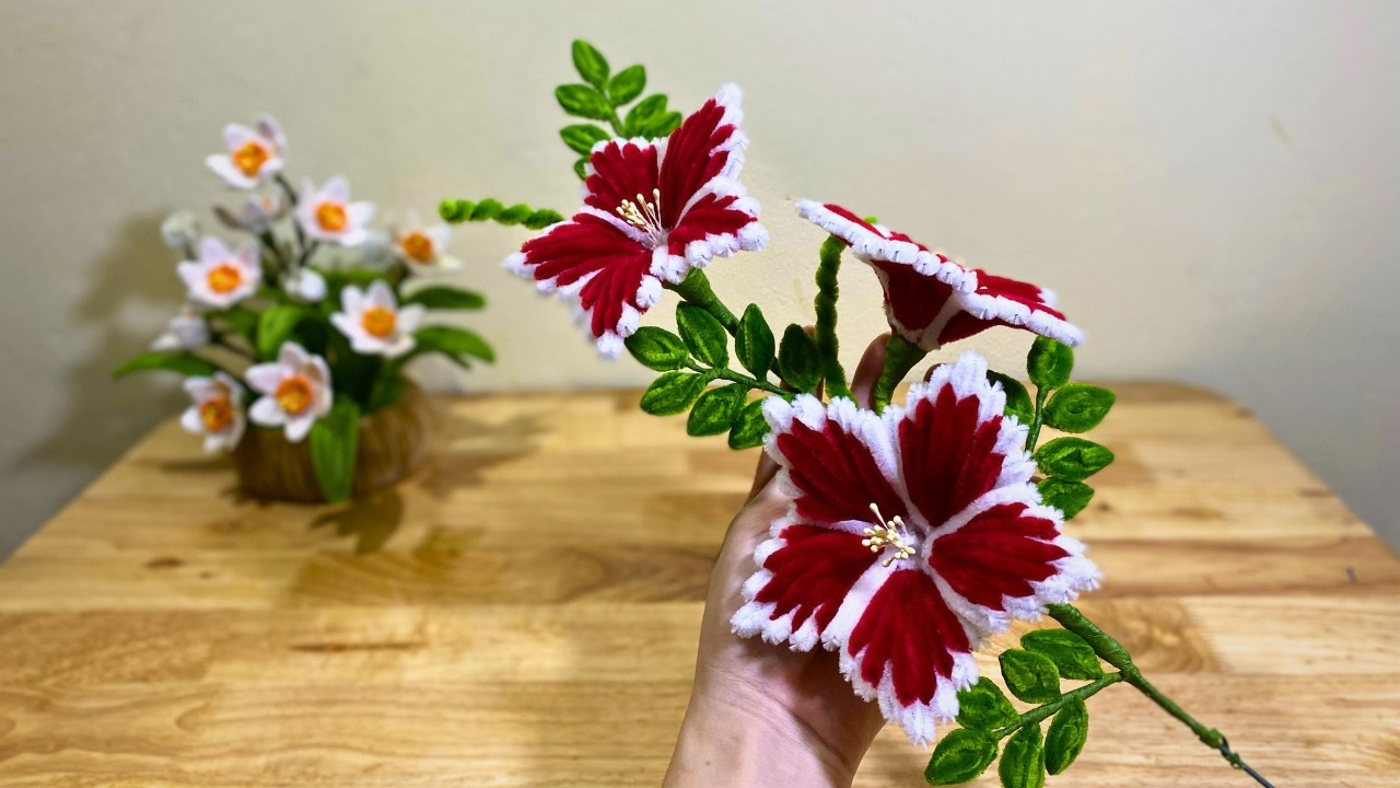 How to Make Realistic Red & White Pipe Cleaner Flowers | Step-by-Step Tutorial