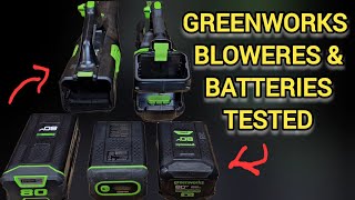 Greenworks 80v blower and battery comparison 82v Commercial battery also used in 800 cfm leafblower
