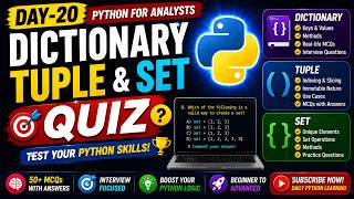 Day 20 | Python Dictionary, Tuple & Set Quiz | 50+ MCQs with Answers | Python for Beginners