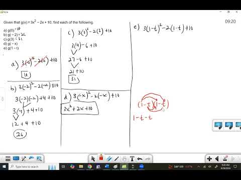 HW 1.2 #5 Using Function Notation to Evaluate a Function at a Value